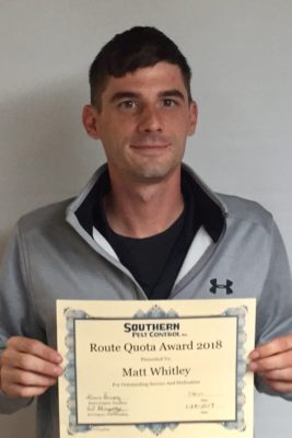 Matt Achievement Award on the Mississippi gulf coast; Southern Pest Control